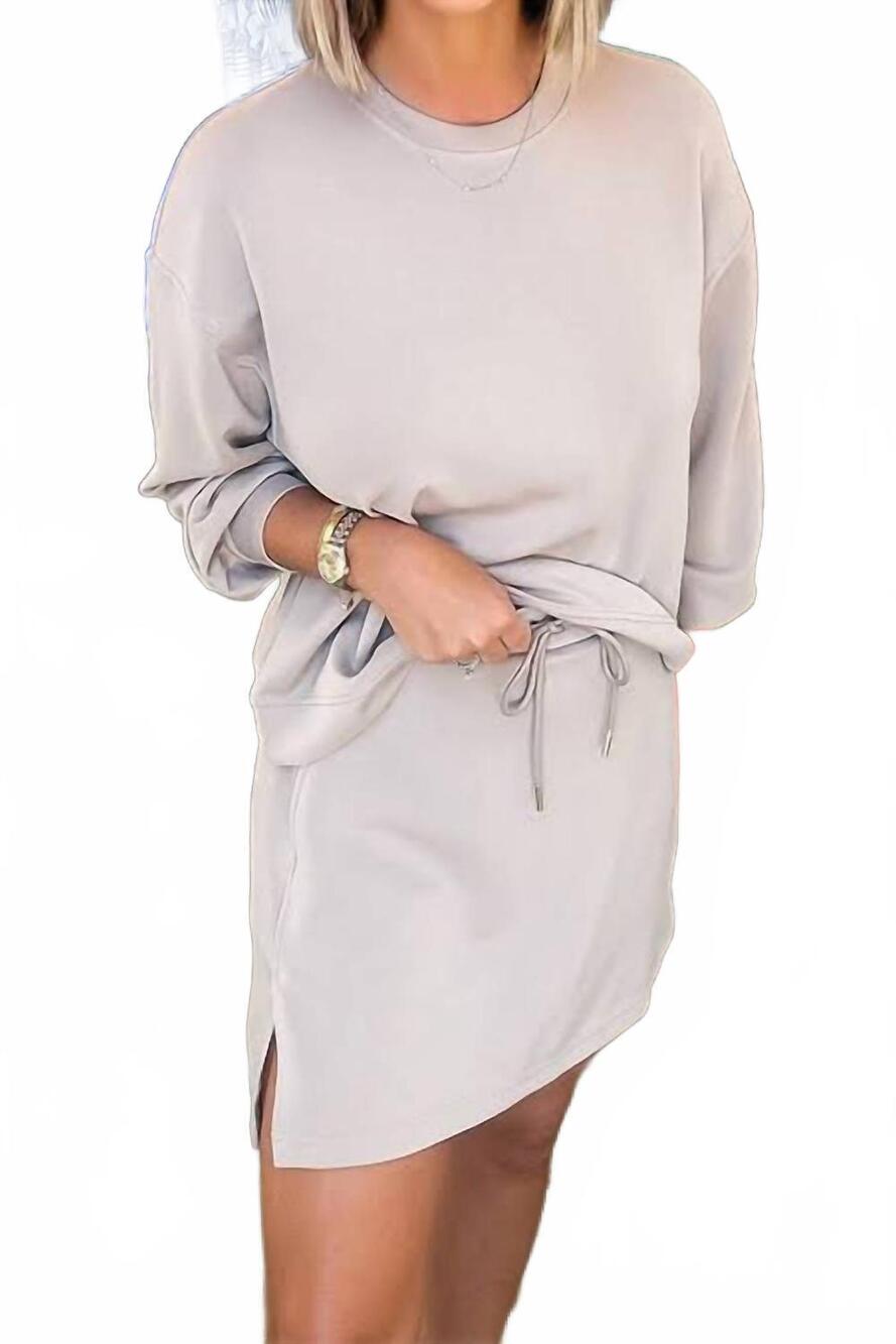 NEW LOVESOFT women's solid color drop shoulder pullover drawstring mini skirt 2-